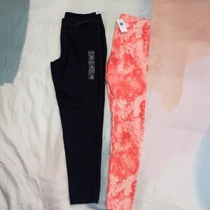 2 Leggings Gap Kids Blue Wash Black Old Navy Tie Dye Coral Girls Size 10/12 NEW